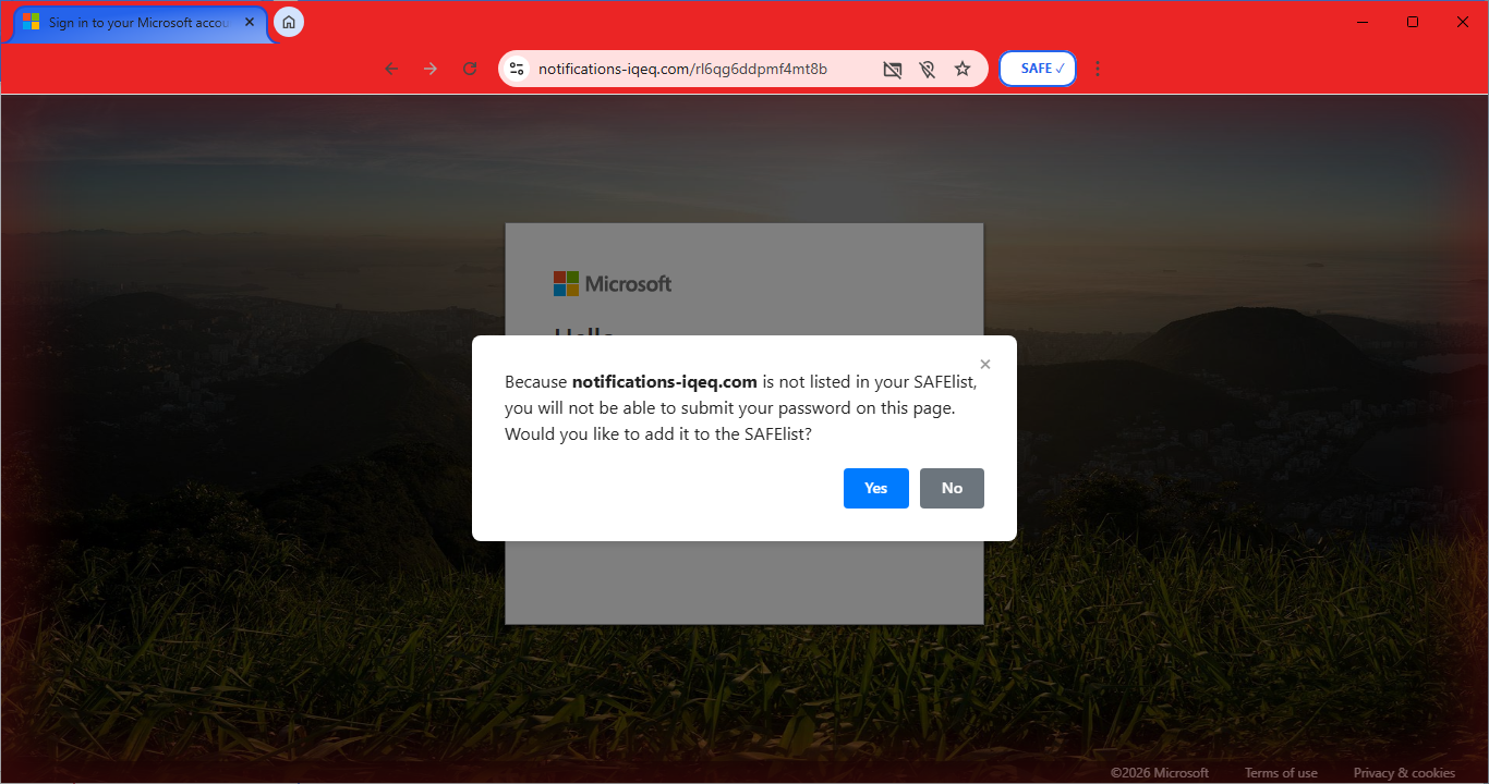 Same page, flagged by SAFE Portal